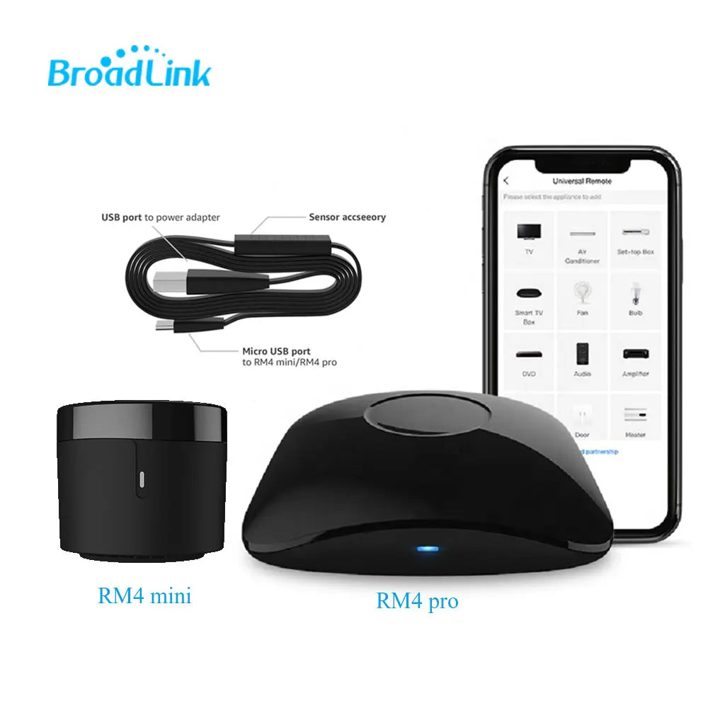 Controle Remoto Universal Inteligente BroadLink RM4 – Wi-Fi e IR | Compativel com Alexa e Google