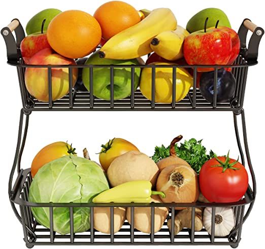 Fruteira de Metal Premium - 2 Níveis de Design