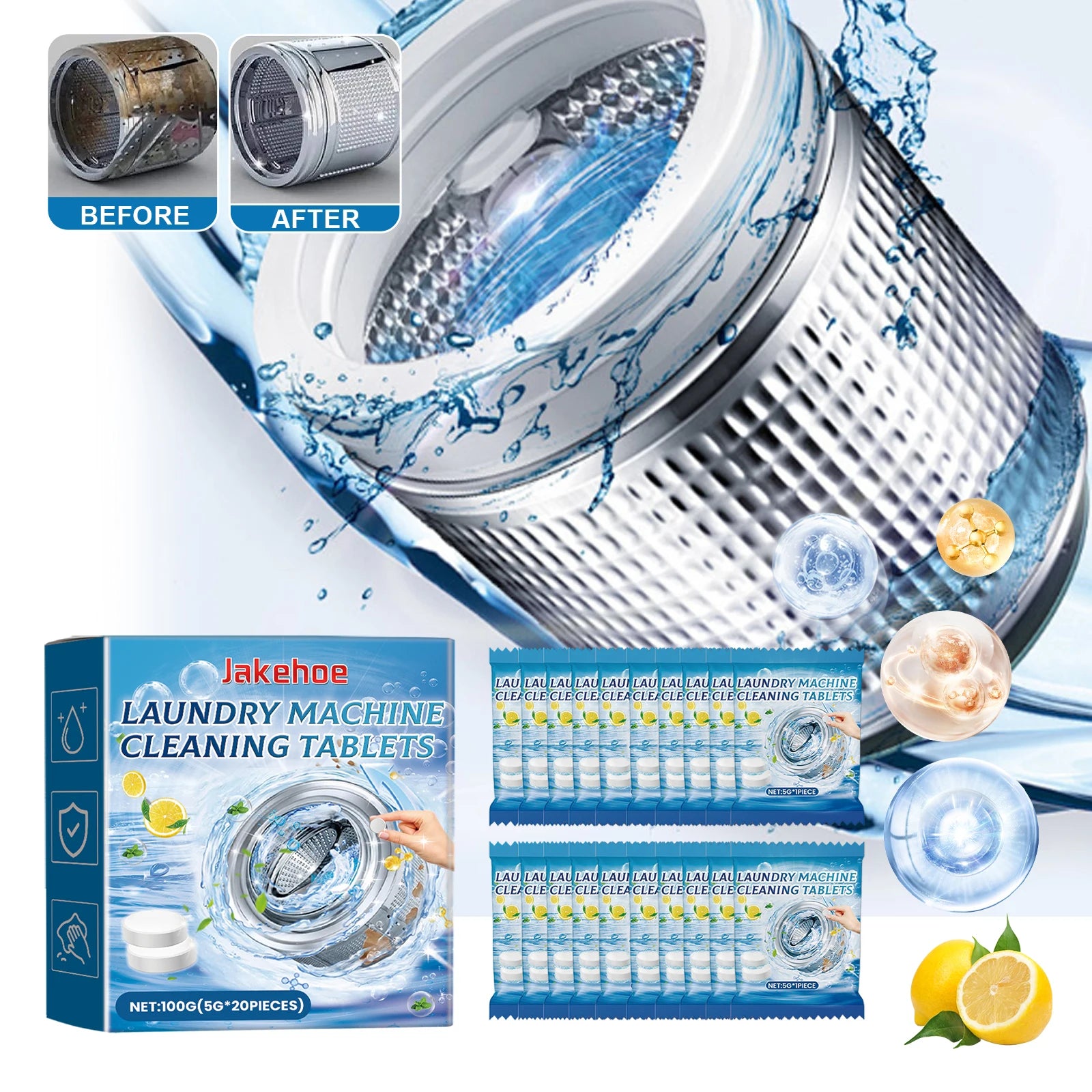 Pastilhas de Limpeza para Máquina de Lavar – Remove Odores e Bactérias | Caixa com 20 un.