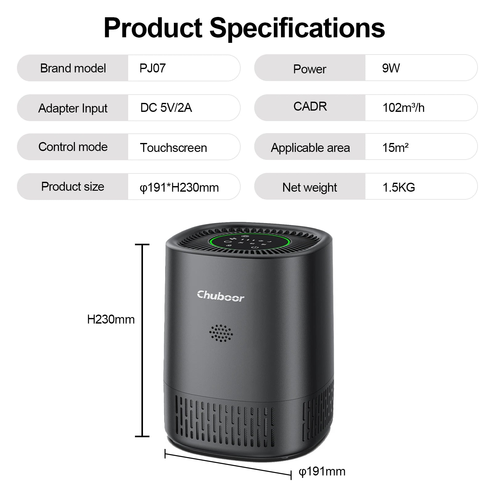 Purificador de Ar para Pets Chuboor PJ07 – Filtro H13 HEPA com Wi-Fi e App