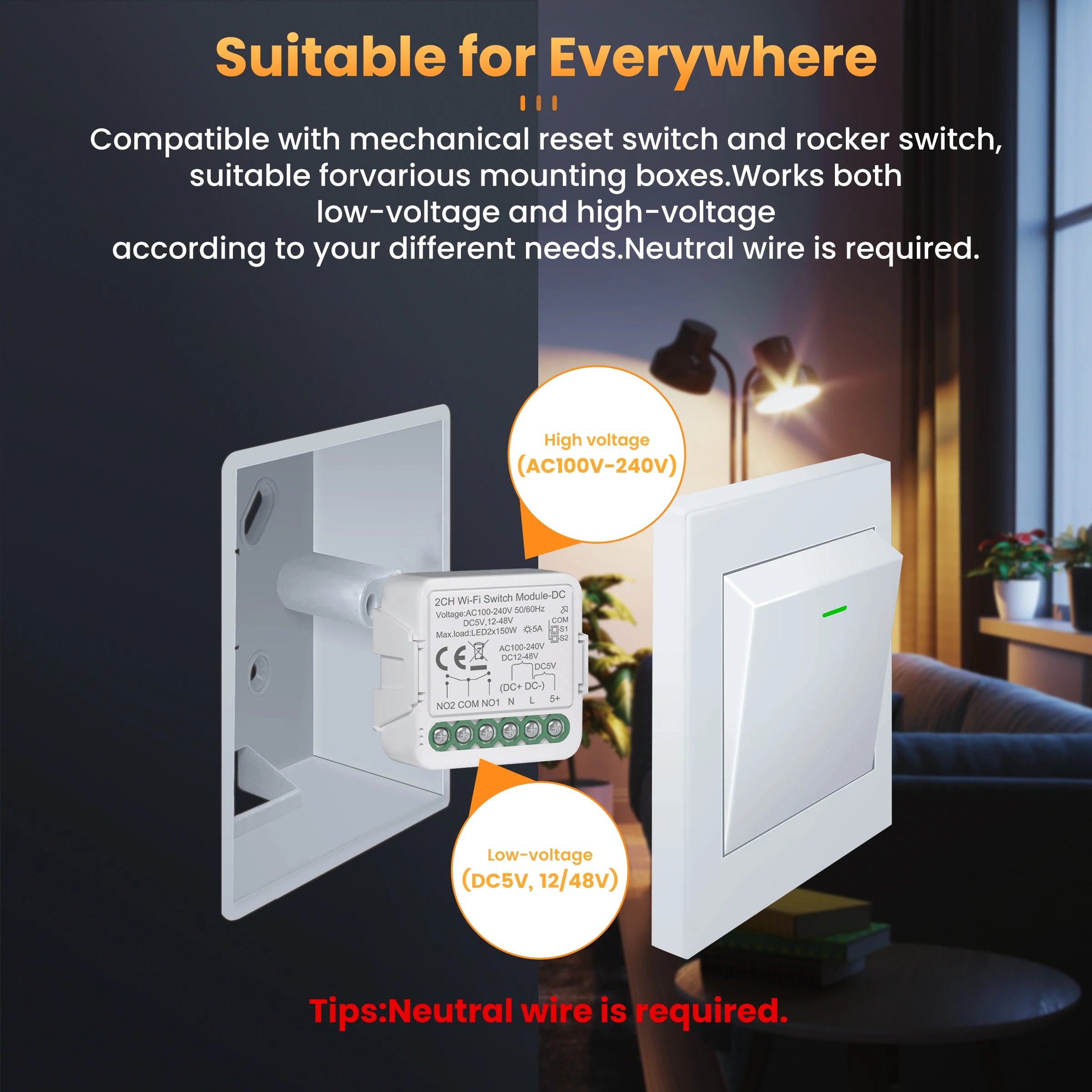 Módulo Interruptor Inteligente Tuya ZigBee/Wi-Fi – Controle Seco 1CH/2CH