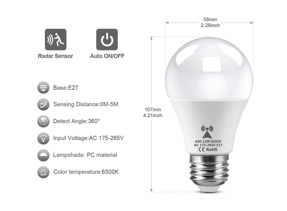 Luminária LED com Sensor de Movimento Radar – Kit 2 Un. | Bivolt 110V/220V