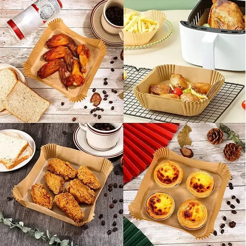 Papel Antiaderente Descartável para Air Fryer e Forno – Antigrude e Ecológico