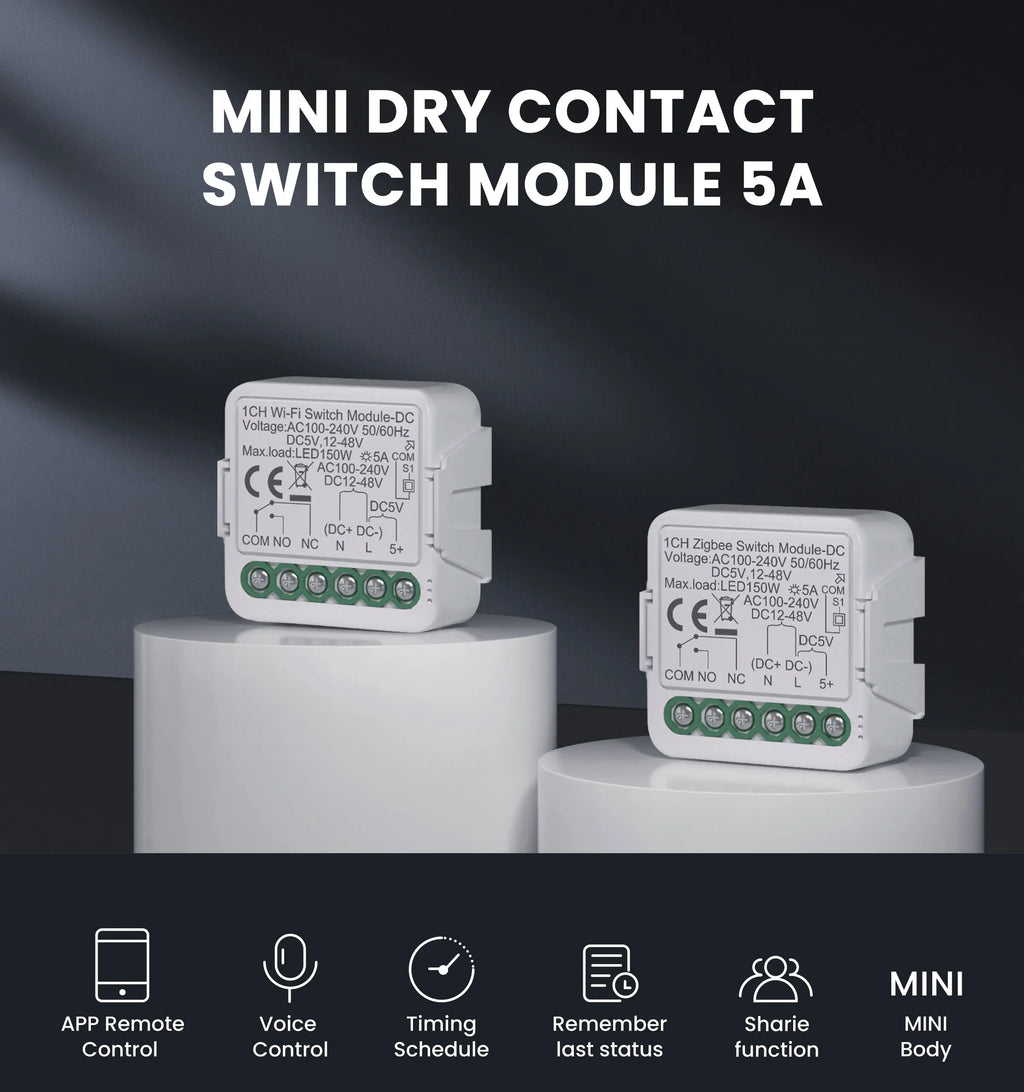 Módulo Interruptor Inteligente Tuya ZigBee/Wi-Fi – Controle Seco 1CH/2CH