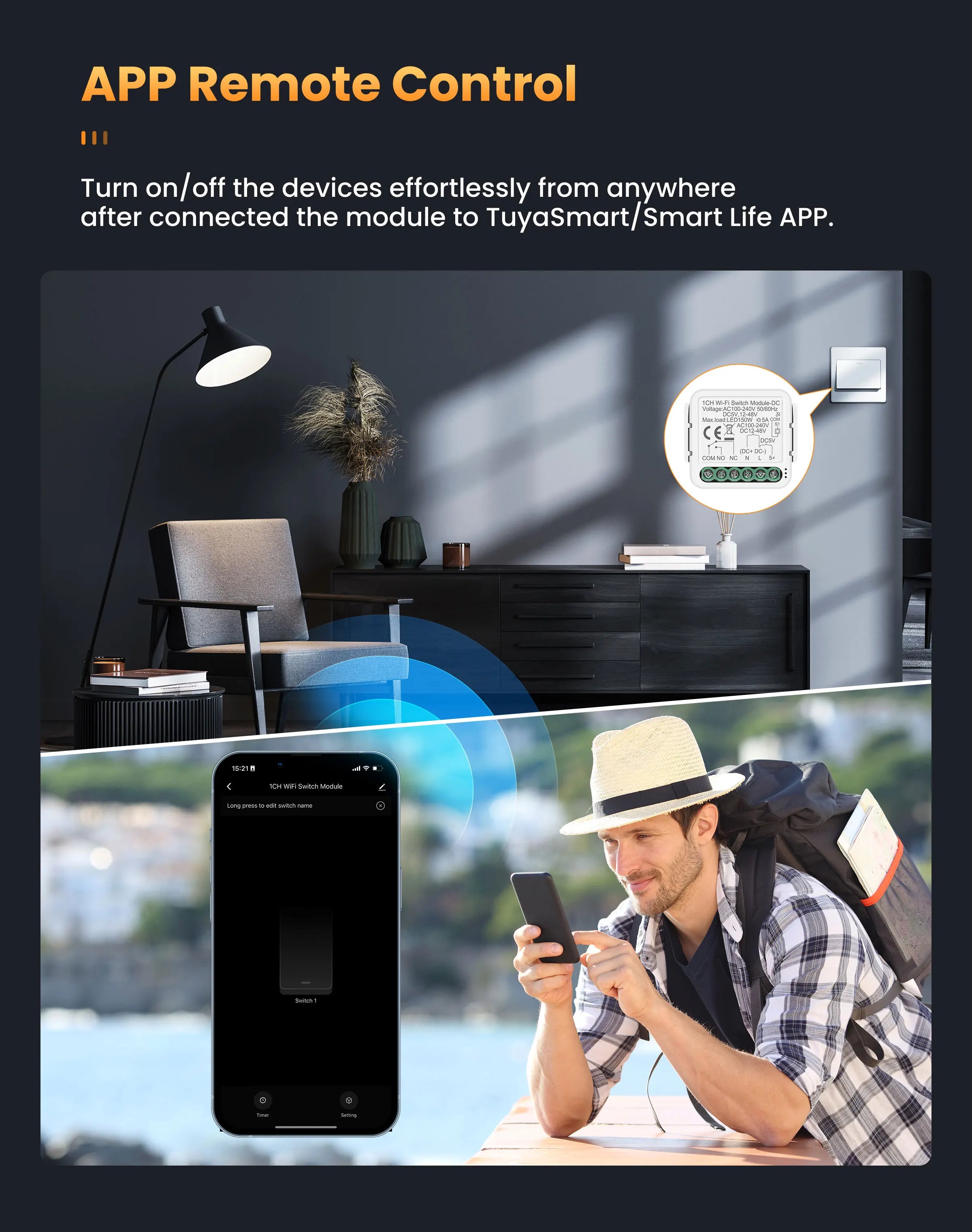 Módulo Interruptor Inteligente Tuya ZigBee/Wi-Fi – Controle Seco 1CH/2CH