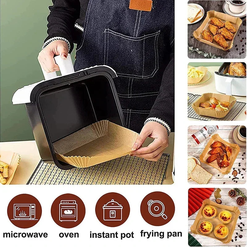 Papel Antiaderente Descartável para Air Fryer e Forno – Antigrude e Ecológico