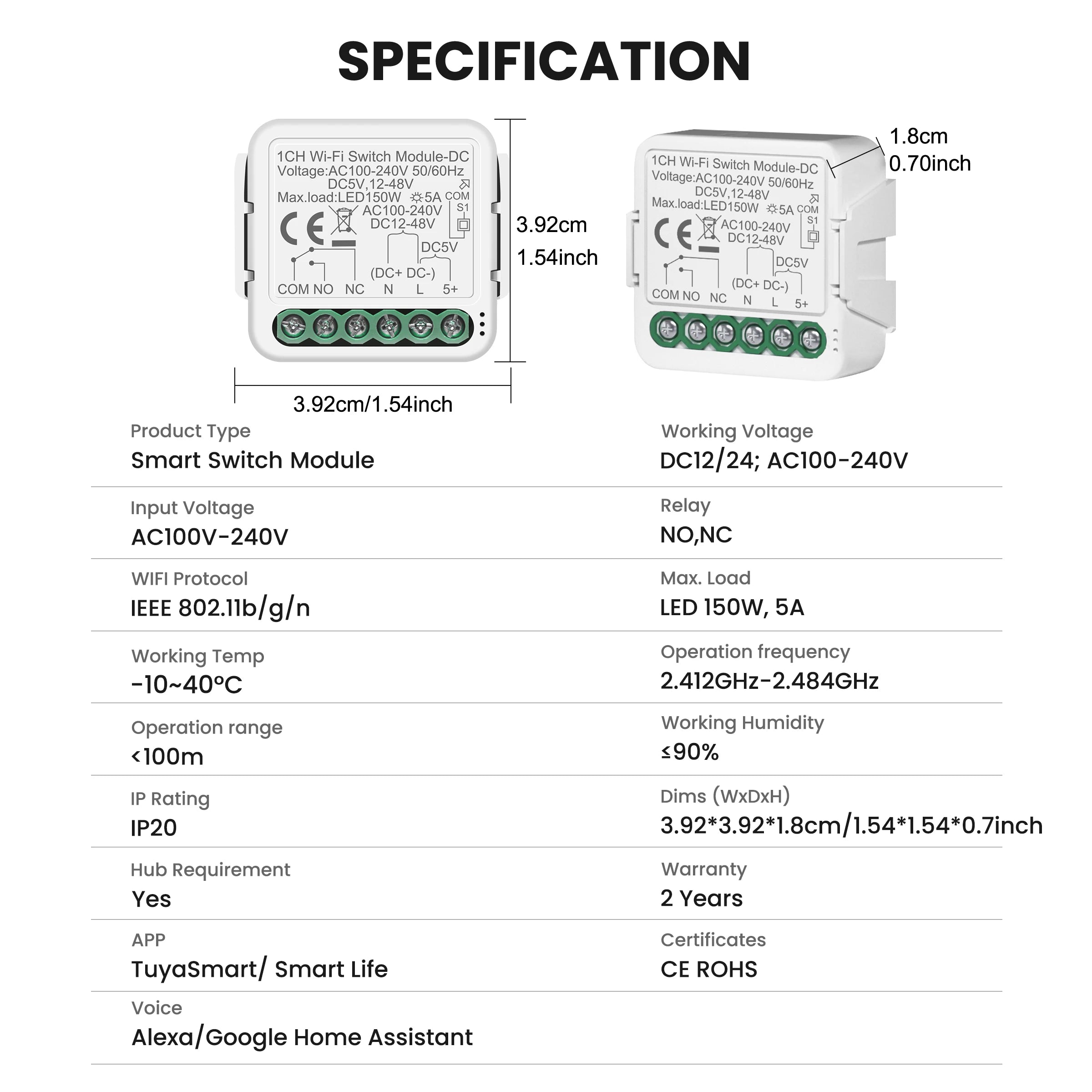 Módulo Interruptor Inteligente Tuya ZigBee/Wi-Fi – Controle Seco 1CH/2CH